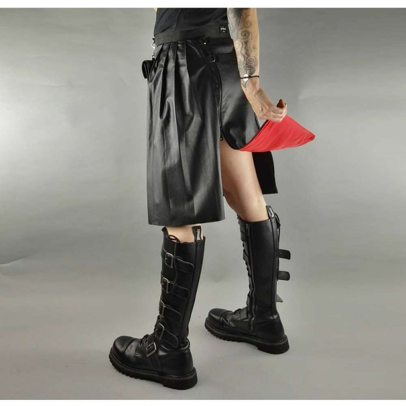 Men Gothic Black Leather Kilt Steampunk Scottish Biker Kilt